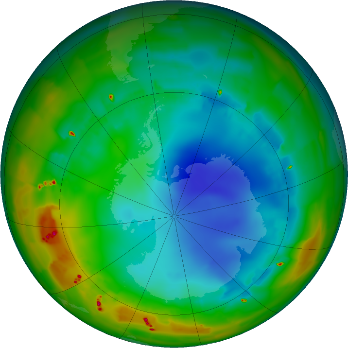 Antarctic ozone map for 02 August 2011